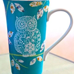 222 FIFTH LACY OWLS TALL LATTE MUG CUP PORCELAIN NEW